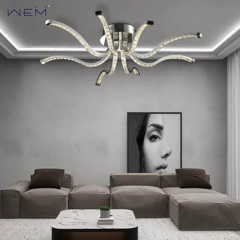 Creative and Unique Design Crystal Octopus Shaped Ceiling Light Modern LED Crystal Decorative Lighting