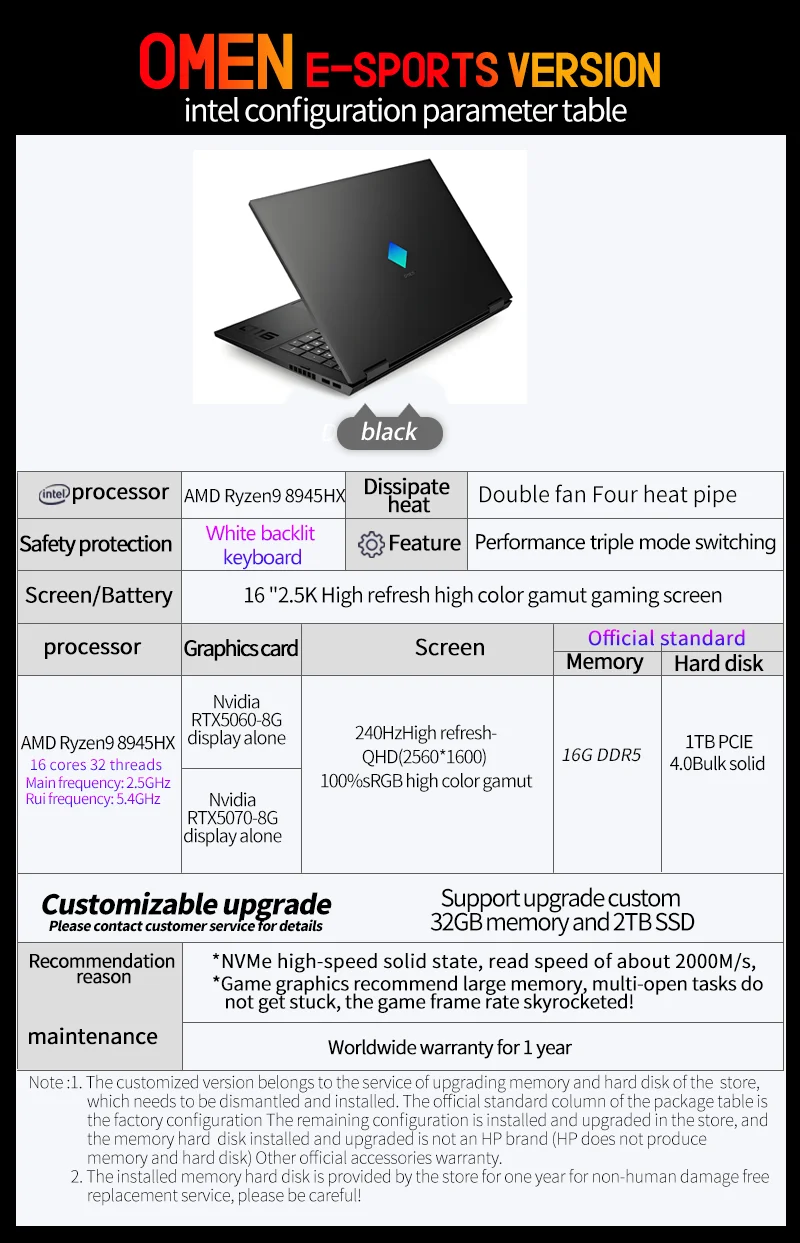 hp Laptop Ryzen9 8945HX RTX5060 RTX5070 Laptop Computers 16inch 2.5K ...