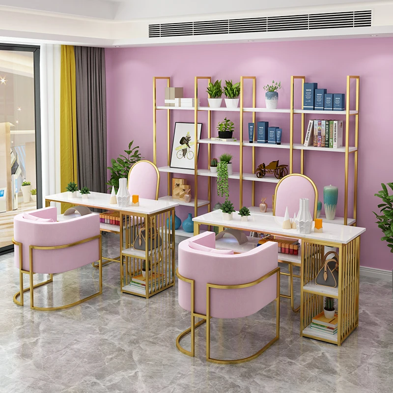 White Double Table Manicure Table with Fan Storage Drawer Vacuum Cleaner High Quality Wholesale