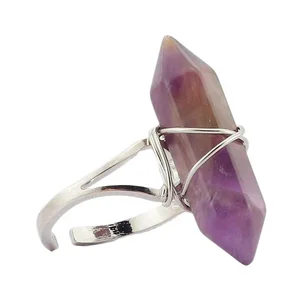 Natural Hexagonal Wand Double Terminal Point 925 Sterling Silver Crystal Rings Natural Stone