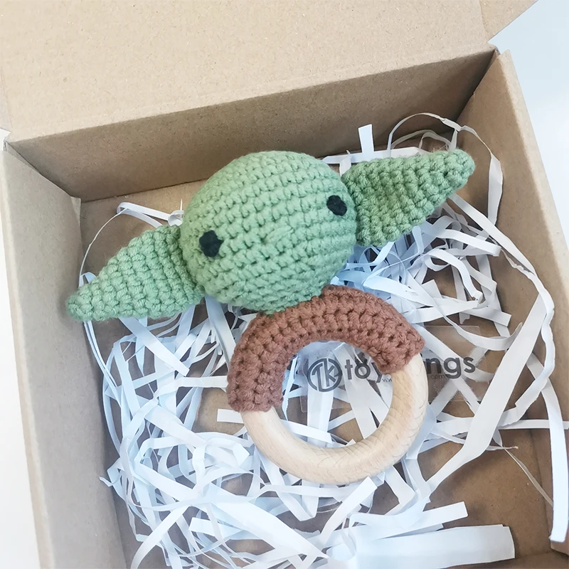 CROCHET PATTERN Baby Yoda rattle newborn wooden toy