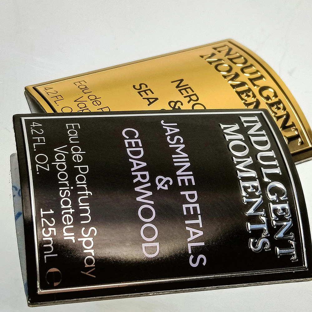 UV Silk Screen Offset Stamping Foil Etc Professional Design Customer logo Gold Black Parfum Fragrance Glass Bottle Printed Label