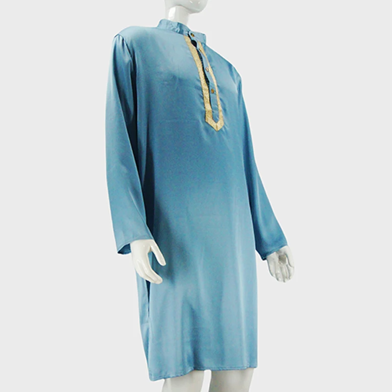 Dubai's New Men's Casual Abaya Southeast Asian Muslim Long Sleeve Loose Stand Collar Breathable Door Tube Robe Middle Eastern