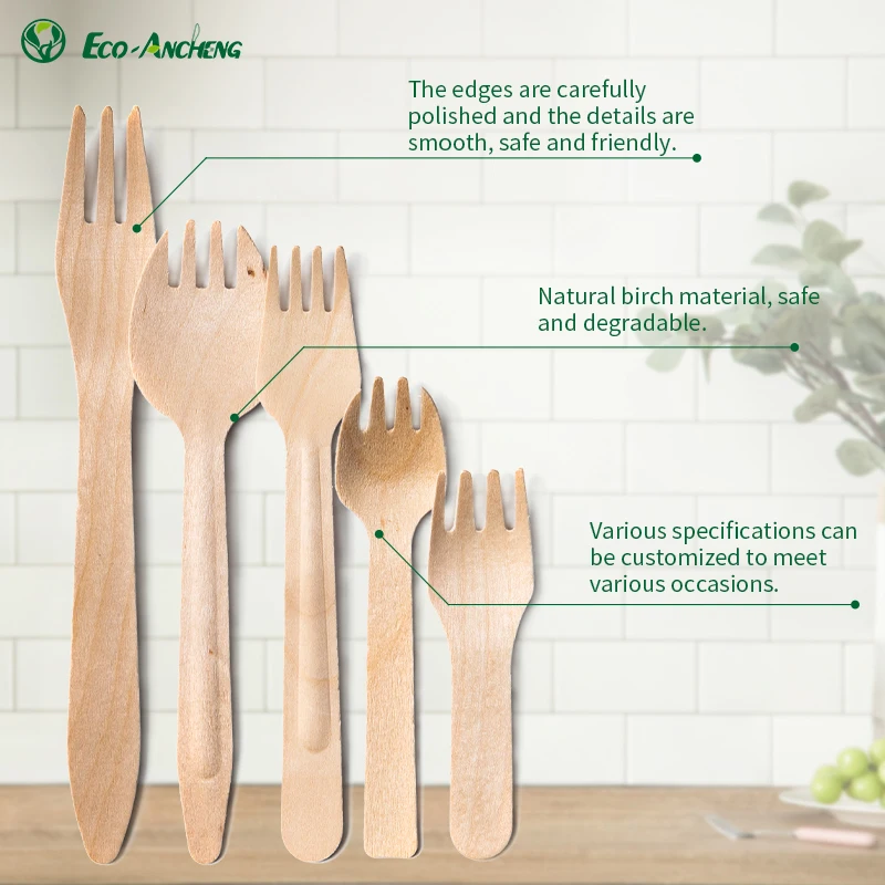 Bulk Disposable Biodegradable Wooden Cutlery Ecofriendly 162mm Birch