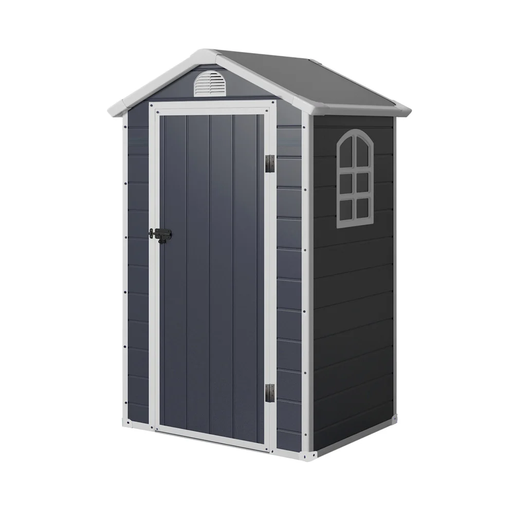 Low cost small plastic shed 4x3 for garden tool storage with windows