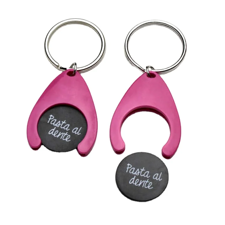 Sublimation Custom Logo Trolley Token Insert Coin Key Chain Holder Plastic Shopping Cart Trolley Coin Keychain