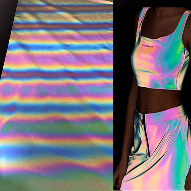 Shop Our Reflective Material Fabric Way Elastic Rainbow Color