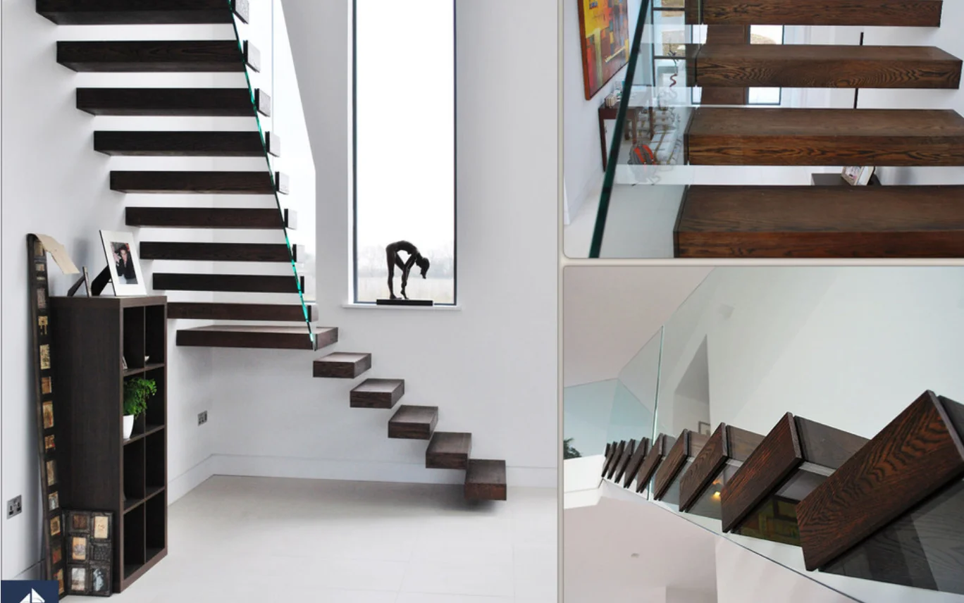 Customized Floating Wood Stair Treads Oak Wood Stair Treads Modern Luxury Indoor Wooden Stairs