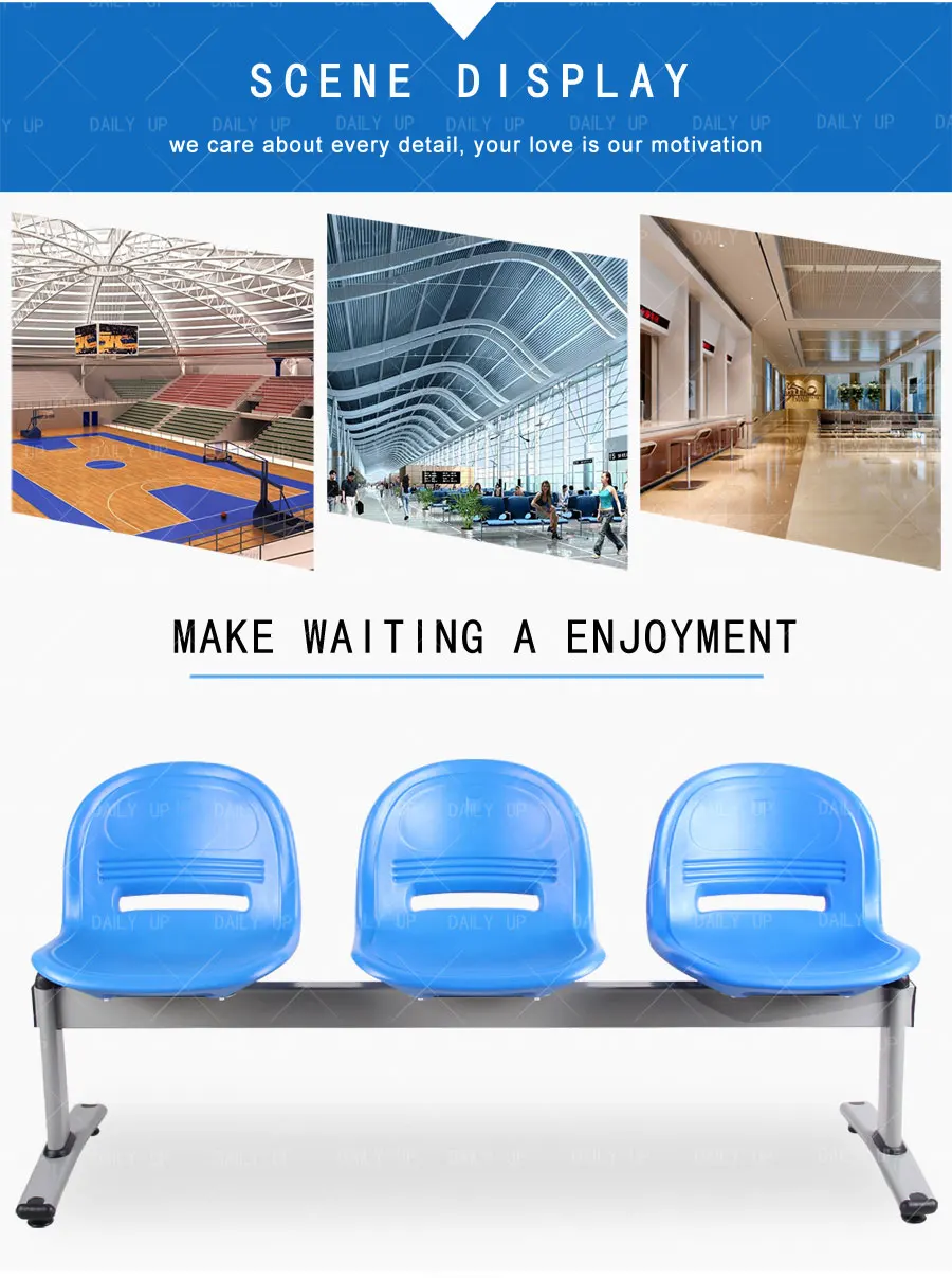 Solid Public Waiting Chair With Breathable Design Padded Seat Metal Frame Outdoor Bench For Airport School And Hospital Stadium