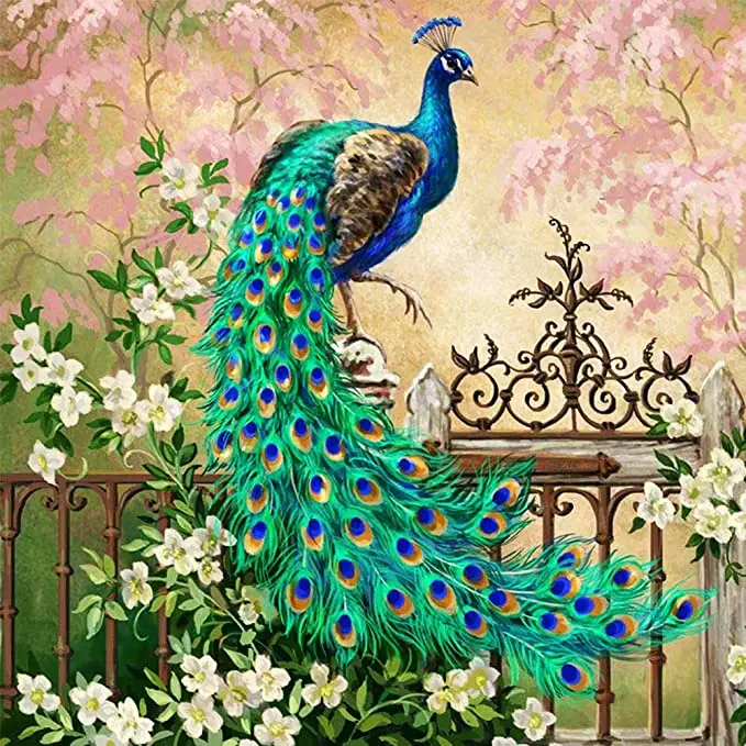 Pictura cu puncte de diamant Custom Colorful Diamond Painting Peacock 5D Wall Art Carton Canvas Logo personalizat Animale Decorații pentru casă