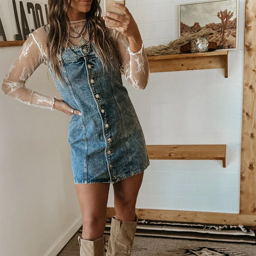 Casual Women's Lace Splicing Denim Mini Dress & Western Style Clothing| Min Order 1 ct Casual Women's Lace Splicing Denim Mini Dress & Western Style Clothing| Min Order 1 ct