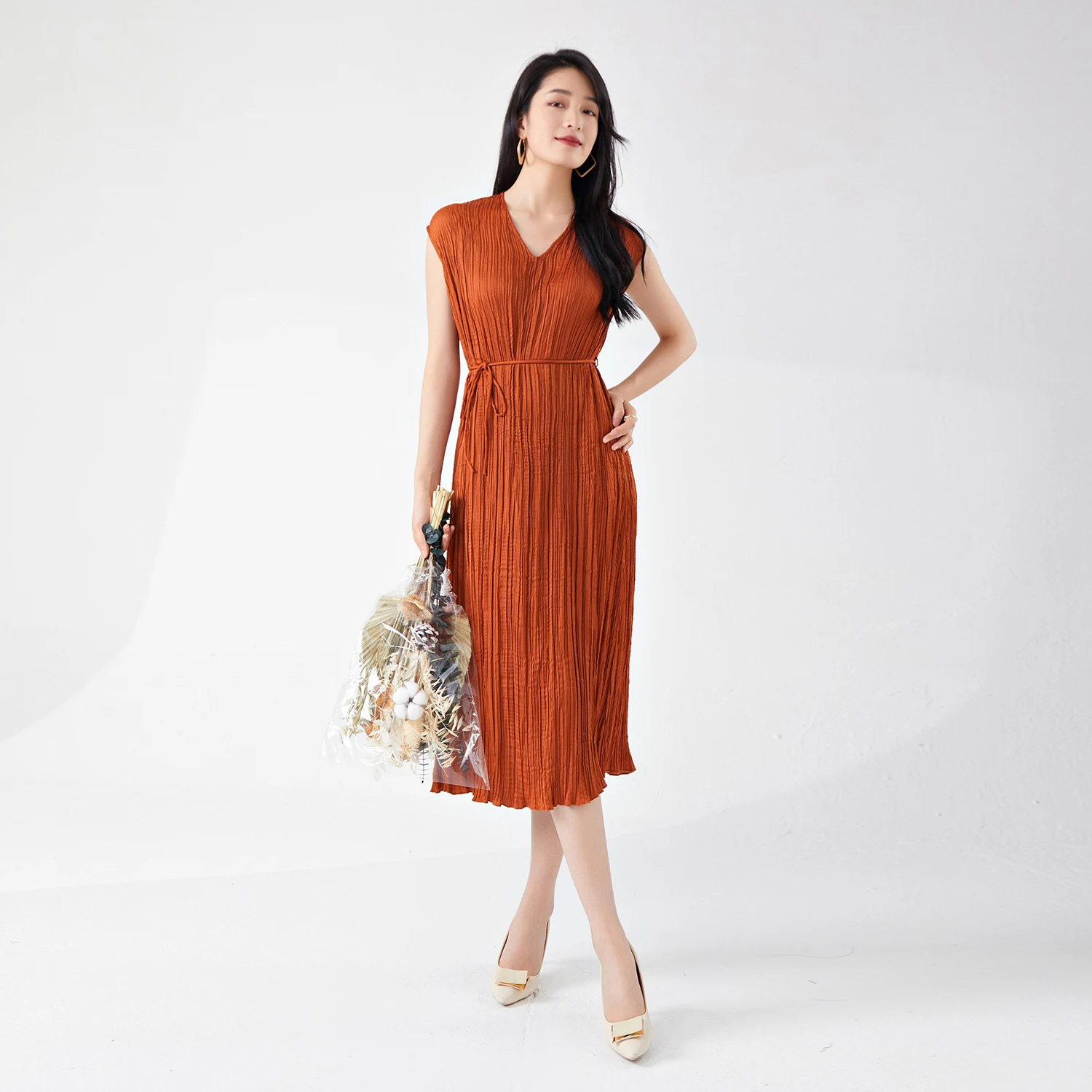 chinese dress ladies Plus Size Women Summer Plaid Stand Collar 100%Linen Loose Dress main image 0