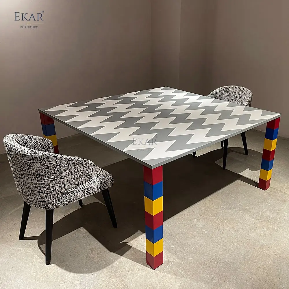 product nordic elegant set dining table with gray and white panel top multicolored stone inlay and red yellow blue legs for home bar-62