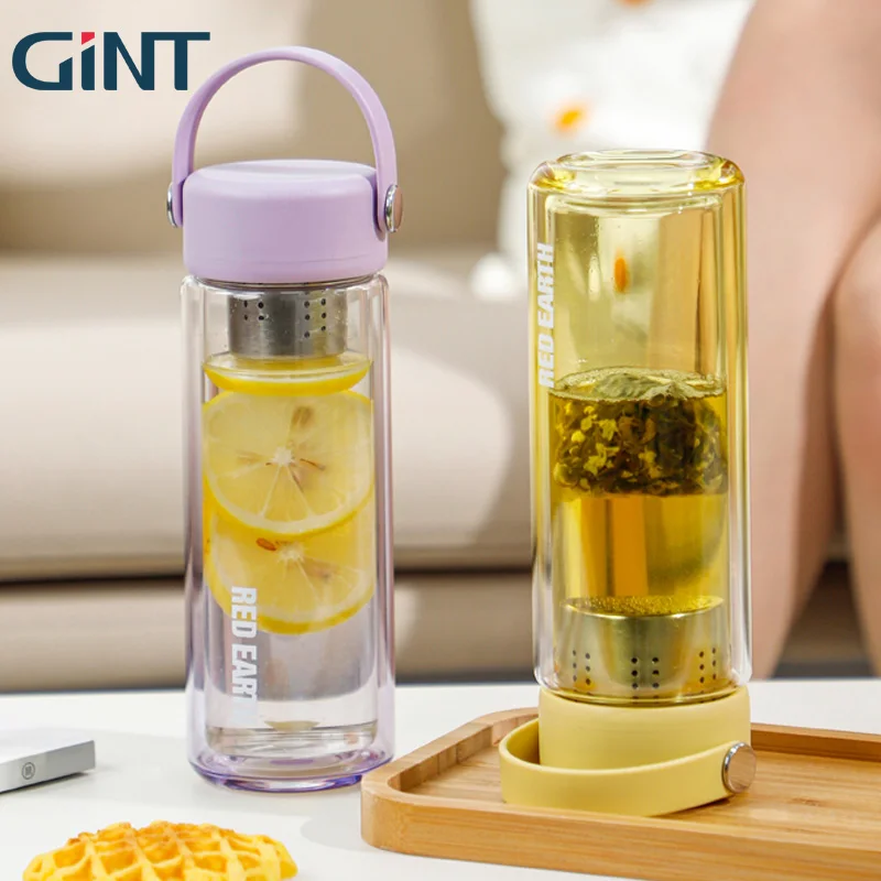 Green Transparent Borosilicate Double Wall Glass Tea Infuser Water ...