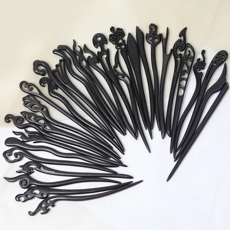 Оптовая продажа черная лесная шпилька для волос в китайском стиле Новый головной убор деревянная девочек