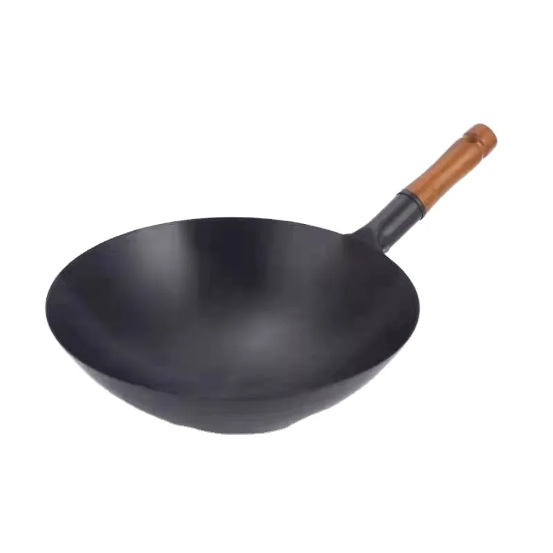 From 32cm to 70cm Carbon Steel Chinese Wok Pan for Restaurant and School with Wooden Lid Factory Commercial