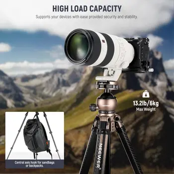 NEEWER 63" Travel Tripod Carbon Fiber With 360 Dual Panoramic Low Profile Ball Head for Quick Release & Lock, Convertible detail image