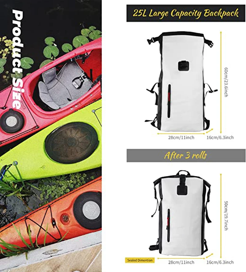 Waterproof Backpack Floating Roll Top Closure 25L Backpack for Kayaking ...