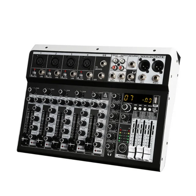 Professional 6-Channel Mini Audio Sound Mixer DJ Controller Metal Recording Network Live Stream Karaoke Console