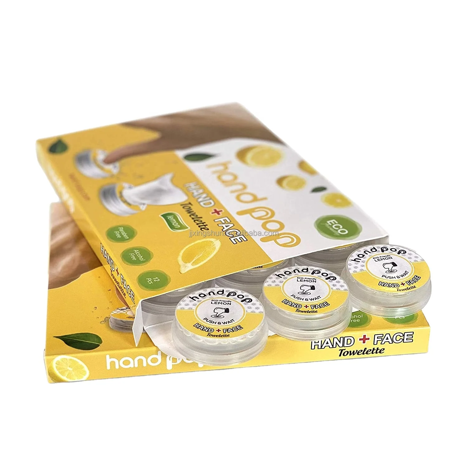 Hand Pop,Hand Tissue Lemon Scent 24 Single Use Wet Tissue Towelette Alcohol Free Hand Tissue