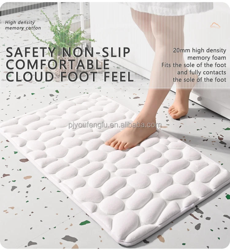 3D printed High frequency Non slip stereoscopic Cobblestone coral fleece Sandwich hot melt adhesive bottom bathroom door mat factory