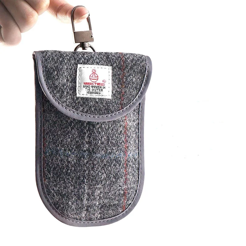 Personalized Cloth Logo Woolen RFID Blocking Pouch Harris Tweed NFC Blocker Credit Card Shielding Bag