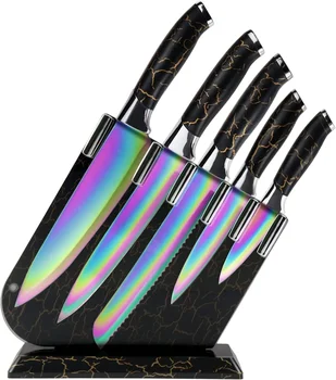New Arrival 6-Pieces Titanium Blade Kitchen Knife Set with Marble Handle