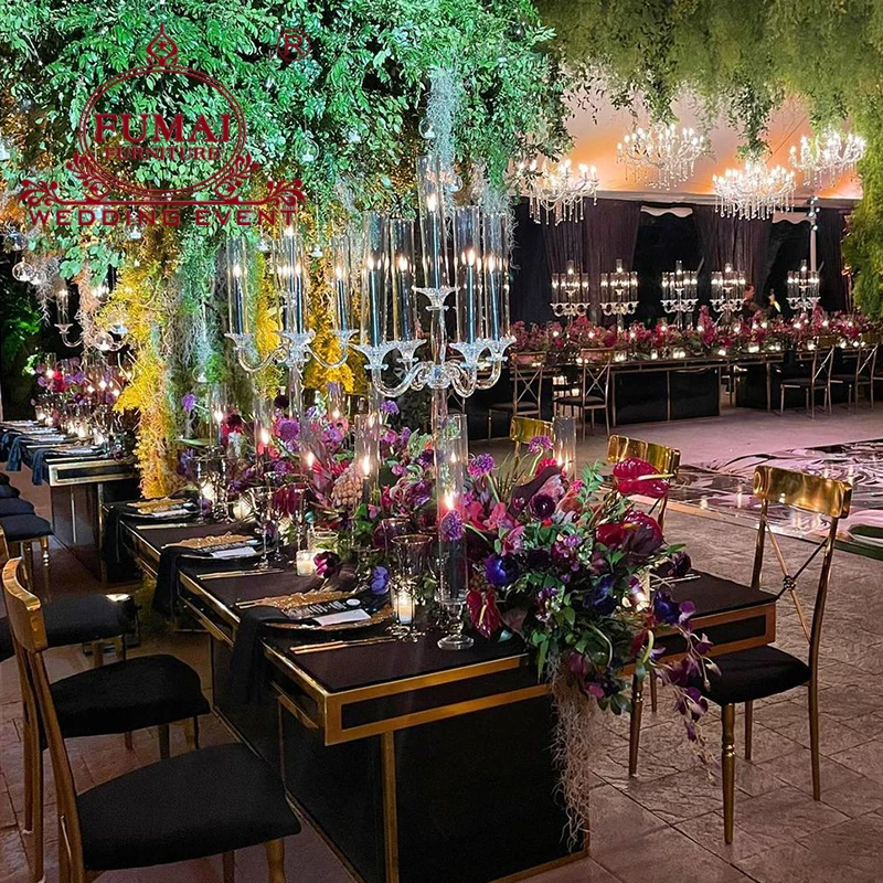 Black Color Rectangular Party Used Wedding Tables And Chairs For Sale