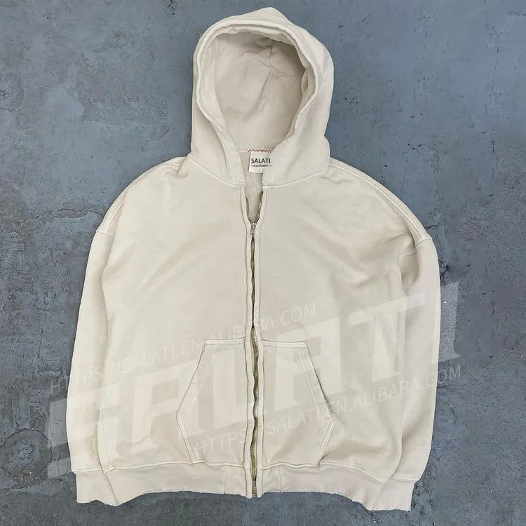 Custom Zipper Hoodie Jacket Cotton French Terry Sweatshirts Blank Full Zip up Vintage Acid Wash Distressed Hoodies for Men gallery 4