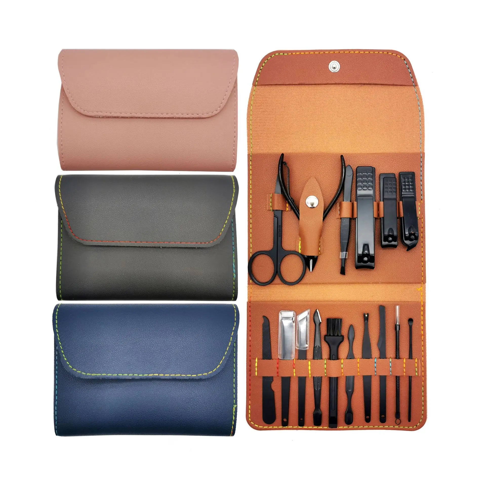 16pcs Amazon Hot Sale Manicure Pedicure Set in Soft Leather Pouch for Gift and Give Away