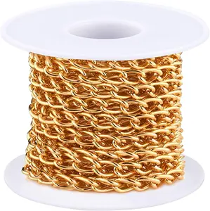Handmade Gold Filled Aluminium Curb Chain Spool Thick Twisted Chain Links Roll Metal Craft Chain Link for Jewelry Making