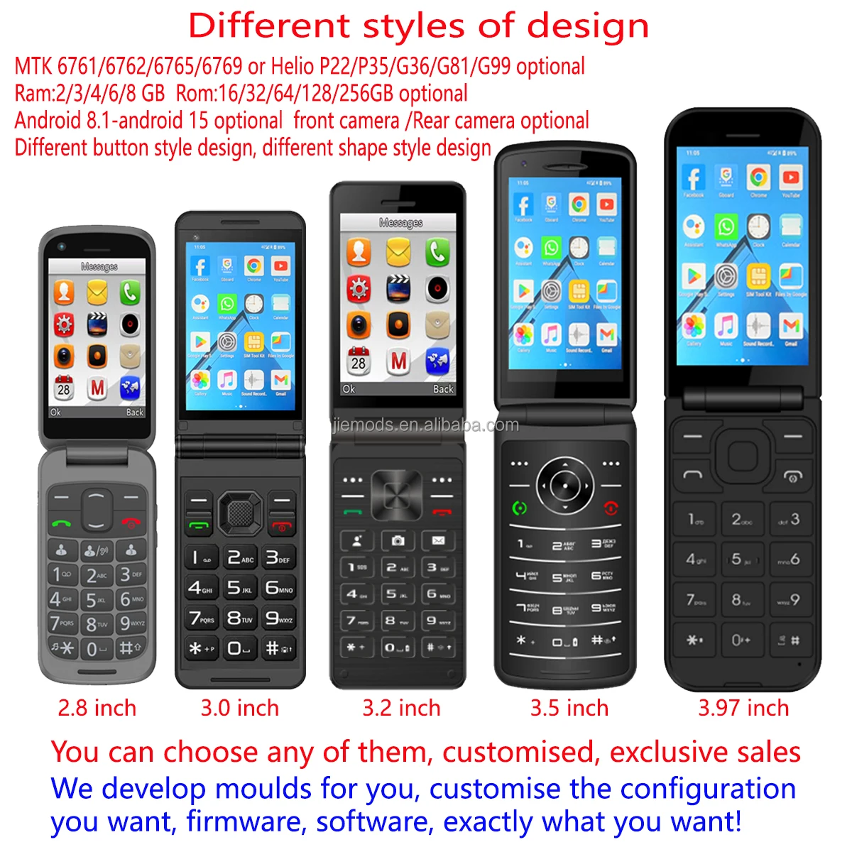 Odm 4g T9 Keypad Android Flip Phone 2.8 Inch Touch Screen Dual Camera Button Flip Phone Android 4g
