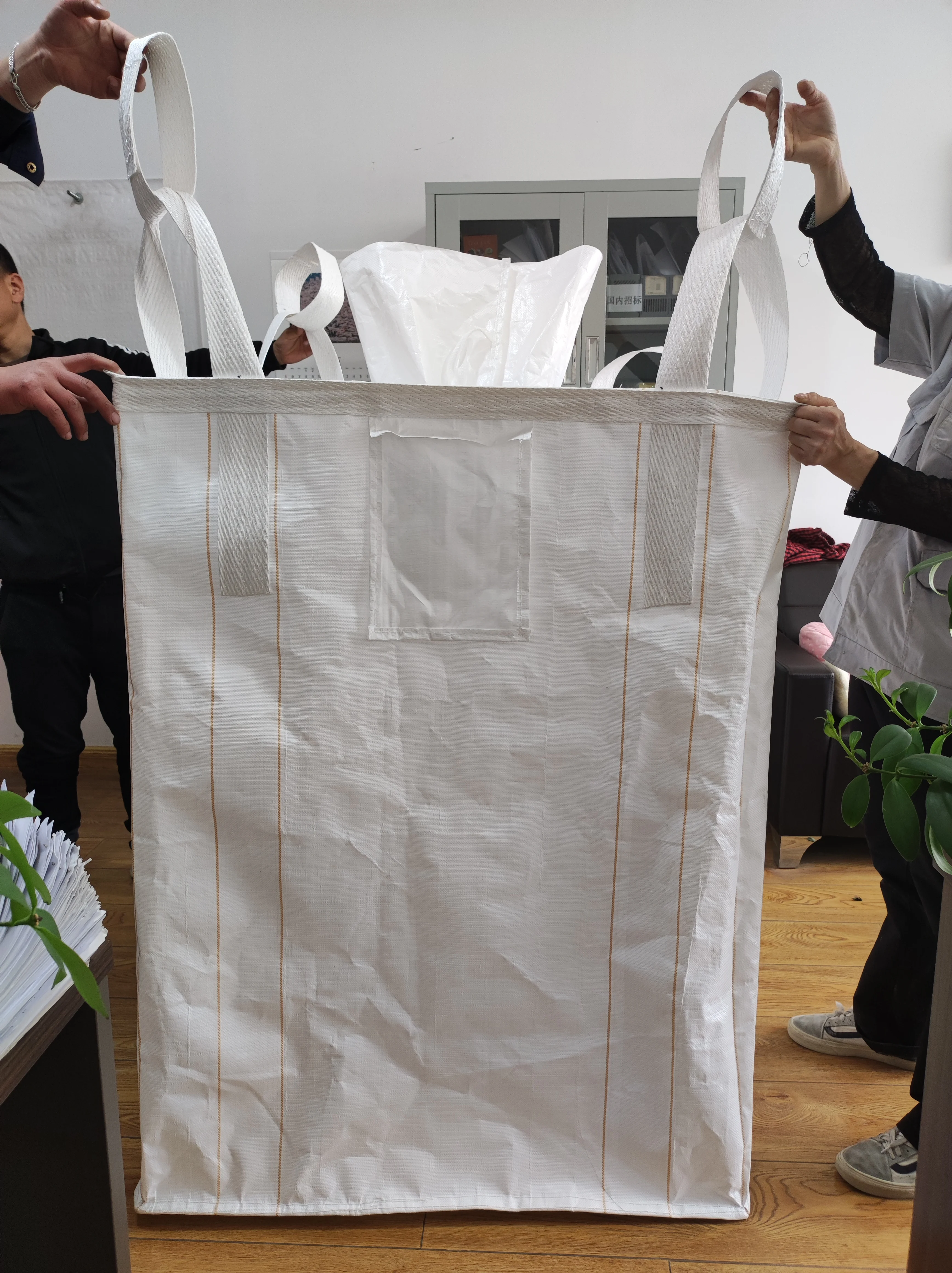 Uncoated White Baffle FIBC with Cross-Corner Lifting Loops — view 2