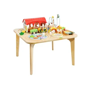 Montessori Sensory Multifunction Wooden Play with Table Railway Track Toy Educational Busy Board Activity Center with Bead Maze