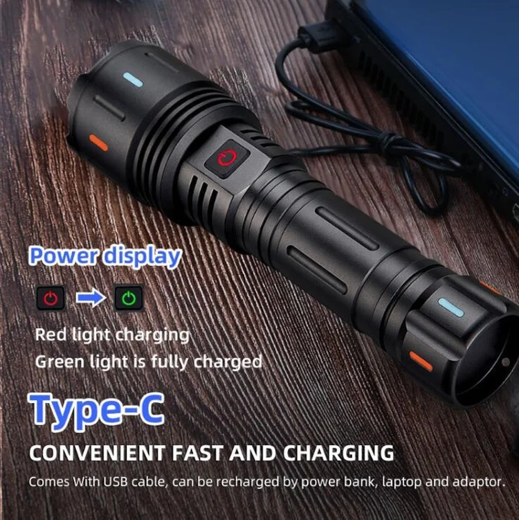 bright 5000lumen led zoom flashlight torch rechargeable 18650 battery charger Zoom Rechargeable Tactical Throwing Torch Light Silver LEP Distance Long  Range XHP160 XHP360 Super Bright LED Flashlight