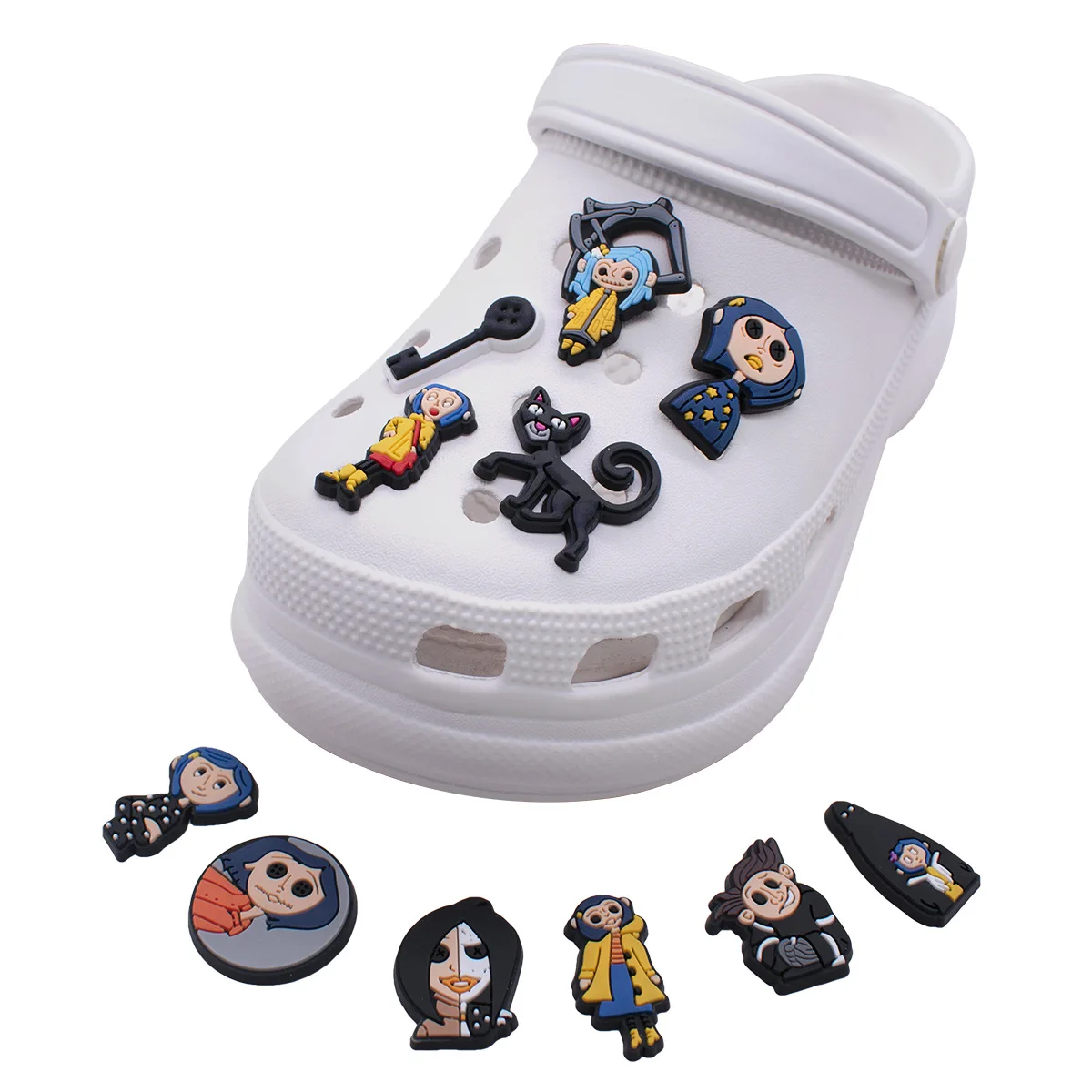 New Arrival Anime Coraline Clog Charms Movie Coraline Soft Pvc Clog