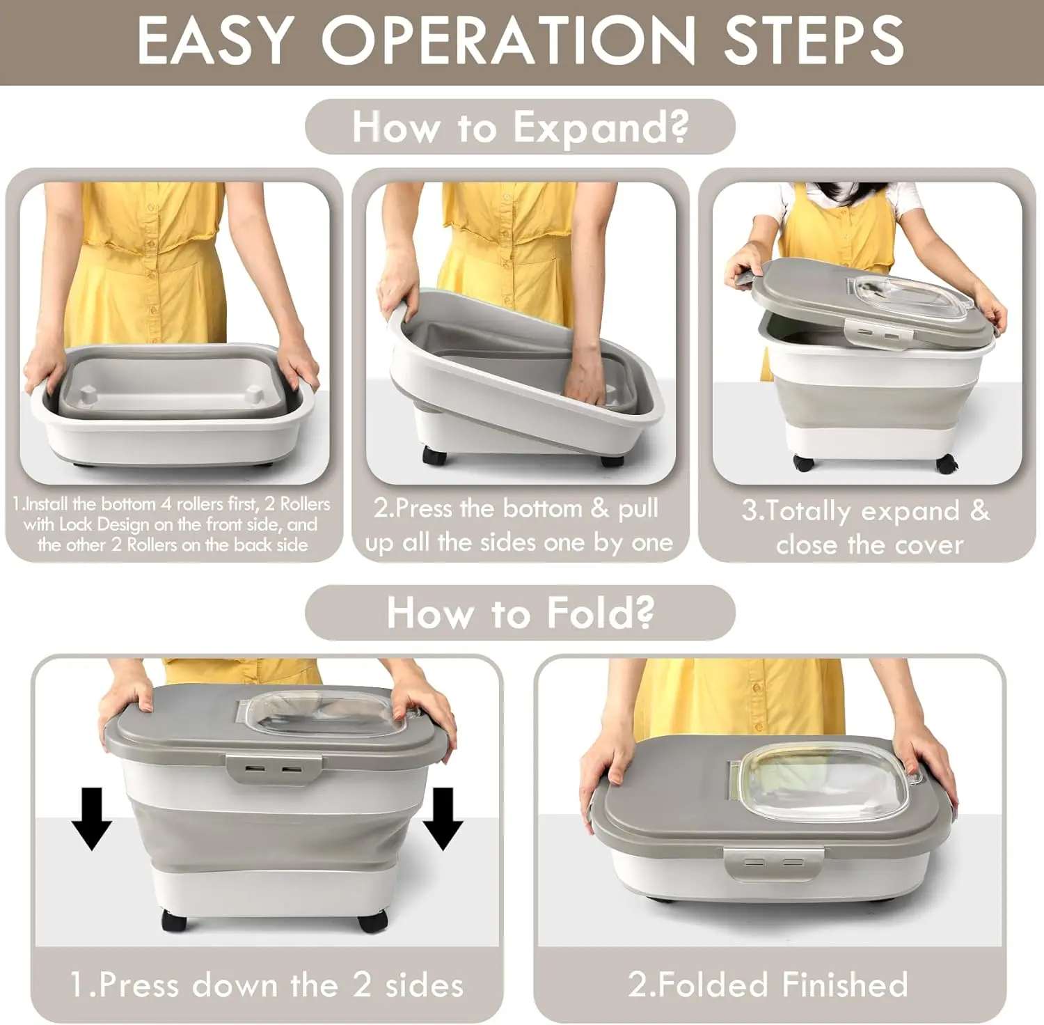 Collapsible Airtight Plastic Rice Food Storage Container With Rolling ...