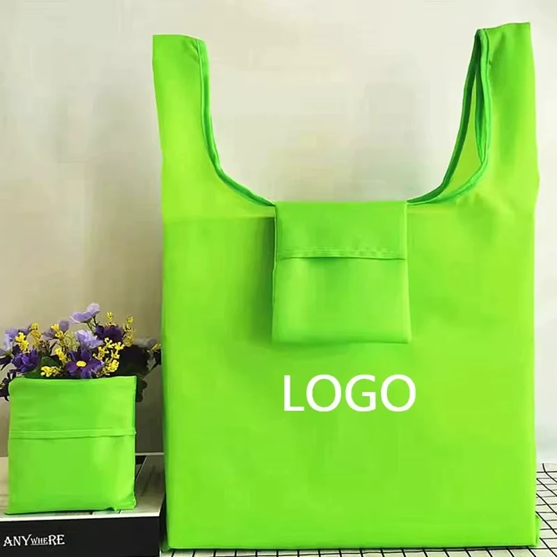 Lette handleposer i polyesterstoff, fargerike, sammenleggbare, maskinvaskbare, gjenbruksbare handlevoser med lomme, sammenleggbare