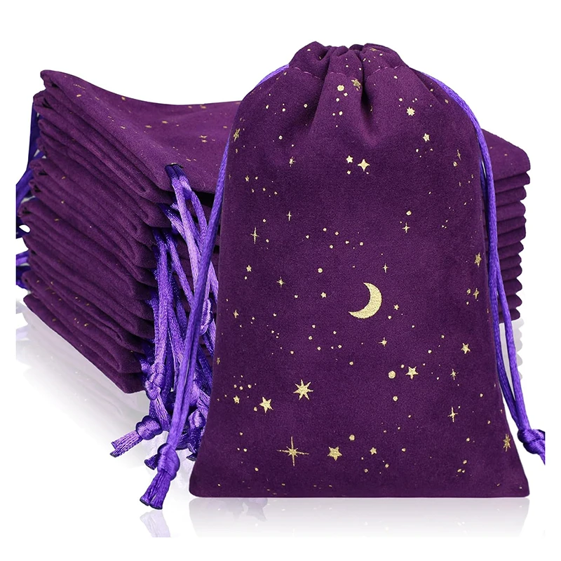 Multi Colors Drawstring Velvet Moon Star Pouches Jewelry Gift Packaging Bags