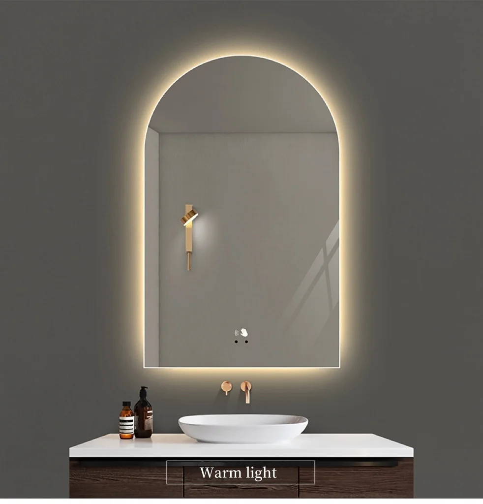 French arch shaped smart mirror bathroom wall mounted Intelligent defogging mirror human body sensing LED intelligent mirror factory