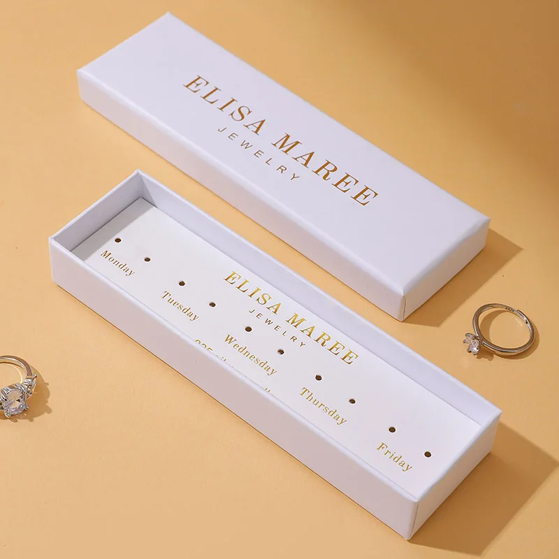 Custom Logo White Square Jewelry Box with Lid Closure and Cardboard Insert for Necklace and Earring Packaging Gift Box