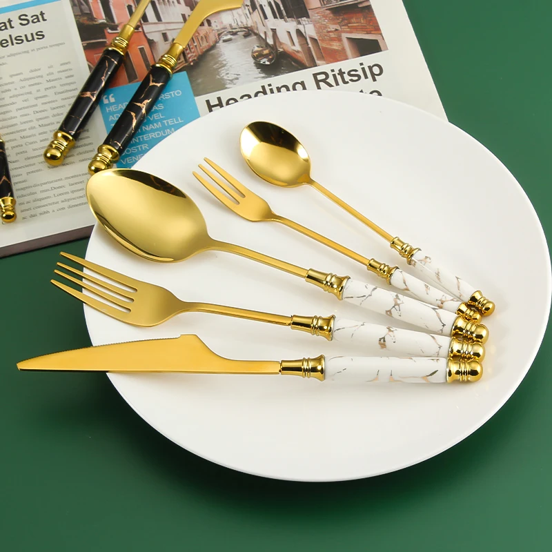 Modern Luxury Stainless Steel Porcelain Handle Cutlery Gift Set