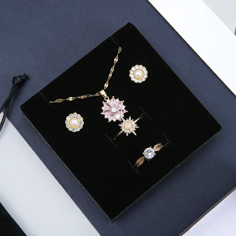 A1 Premium Black Ring Necklace Cardboard Jewelry Gift Box with Wood Lining Custom Size OEM Jewelry Box Organizer Bag details