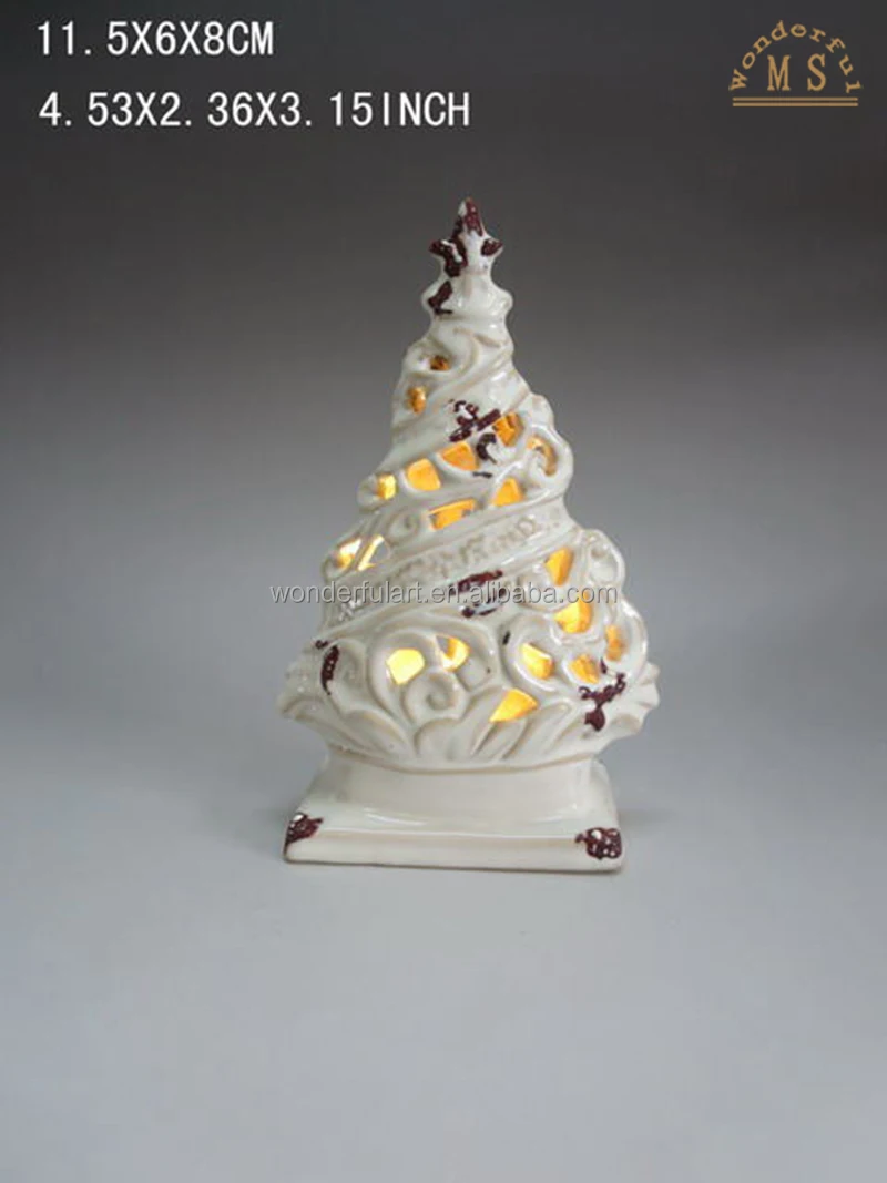 Porcelain White Tree Shaped Ornament with Led Light Nordic Style Ceramic Figurine for Home Decoration
