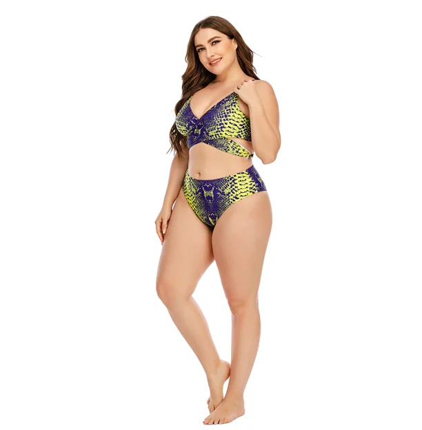 Custom Plus Size Women Snake Printed Bikinis High Waisted Two pieces Swimwear & Beachwear Floral Print Swimwear