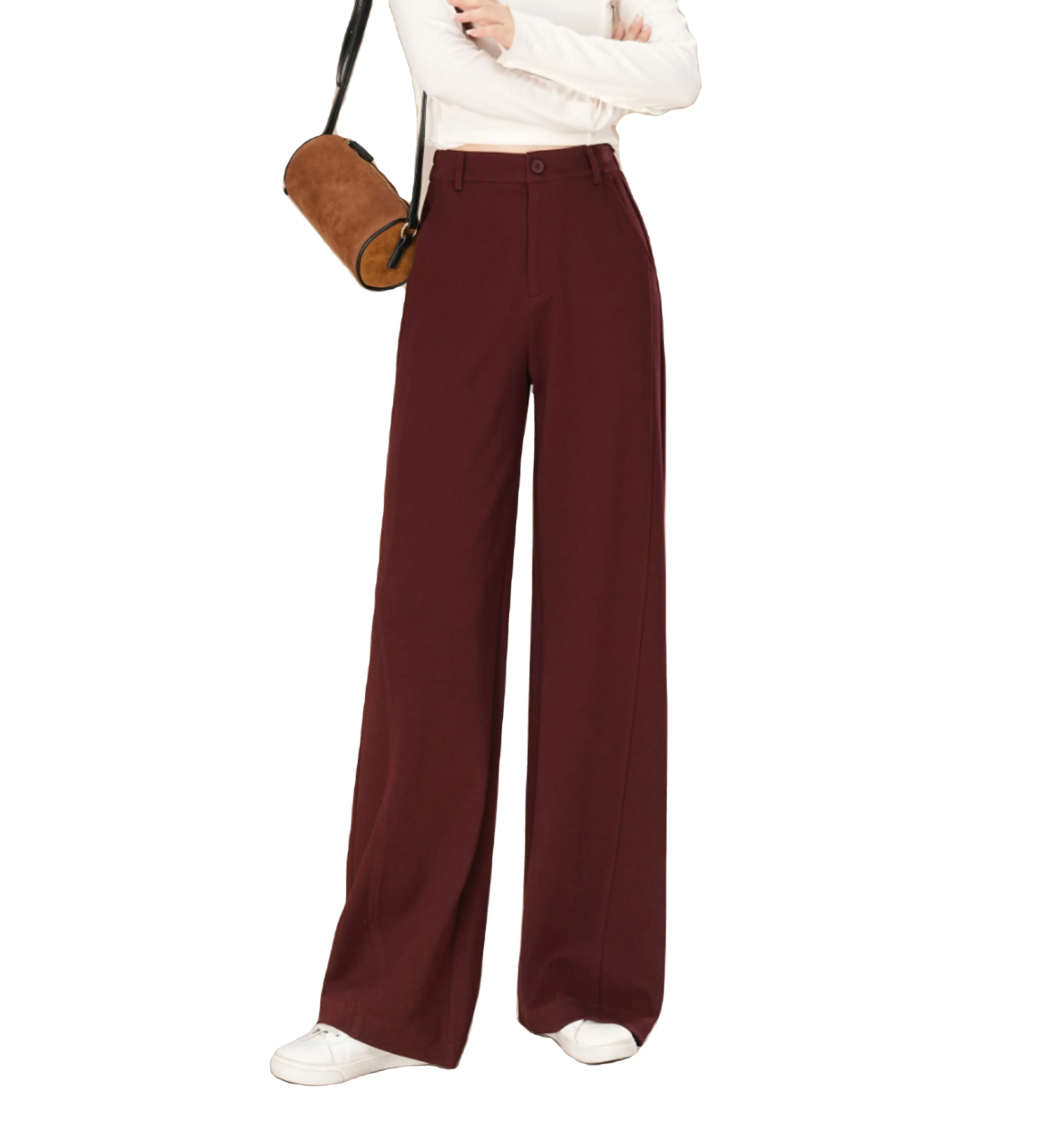 2025 Women's Elegant Slim Trousers Comfortable Casual Long Pants Elastic Pocket Work Formal Fleece Fabric Featuring Logo