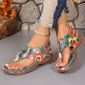 Women's Trendy Women Large Size Flora Sandals Wedge Outside Wear Beach Sandals for Ladies