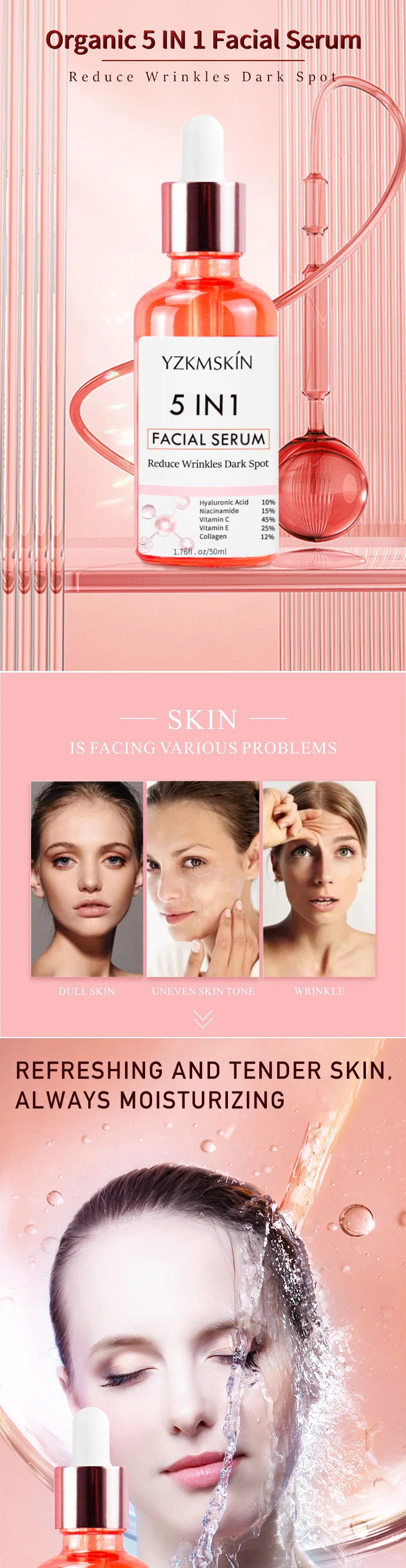 Facial Skin Care Serum 5 In 1 Withhyaluronic Acid Whitening