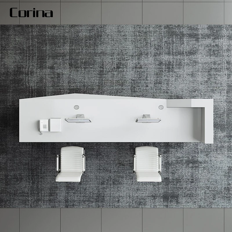 Modern Customized Reception Desk Design Melamine Table Acrylic Lacquer Counter Reception LED