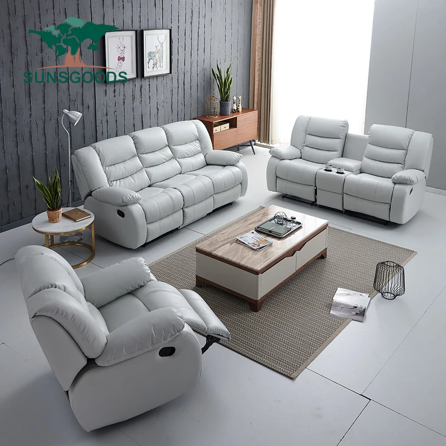 Custom sectional genuine leather sofa set living room furniture,3 2 1 recliner sofa set 333095